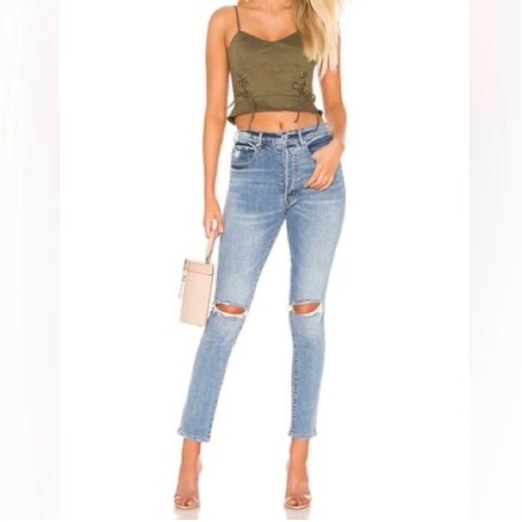 REVOLVE x Superdown Emma Lace Up Front Top, Olive Green, Women’s Medium - Picture 4 of 10